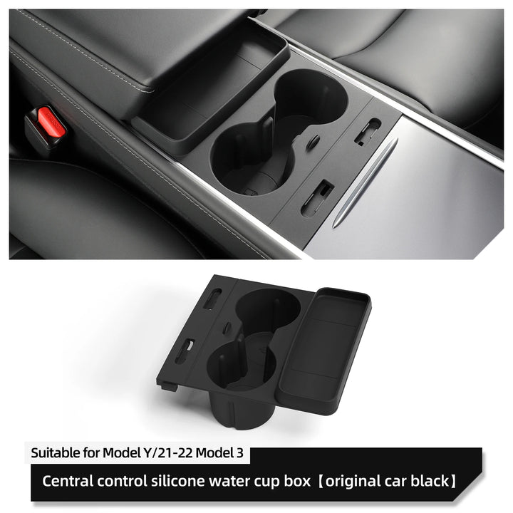 Multifunctional Water Cup Holder & Central Control Storage Box For Tesla Model 3/Y is available at Ludicrous EV.