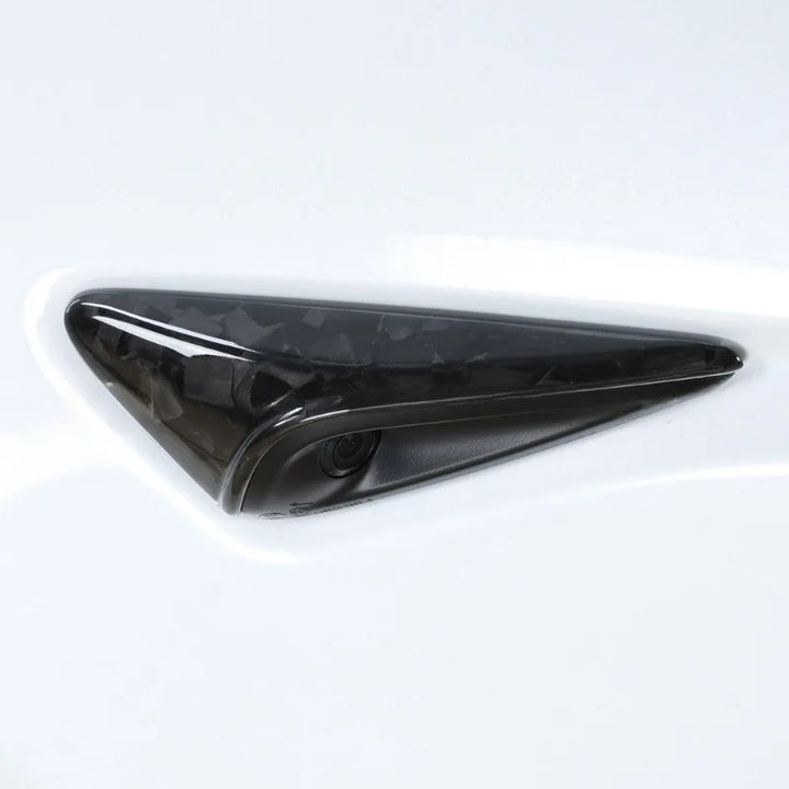 Real Carbon Fiber Side Camera Cover for Tesla Model 3 Highland 2024 is available at Ludicrous EV.