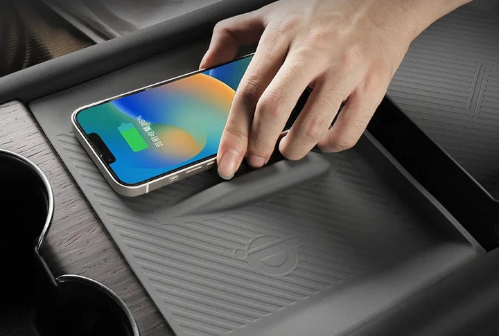 Wireless Charging Pad & Armrest Organizer For Tesla Model S/X 2024 is available at Ludicrous EV.