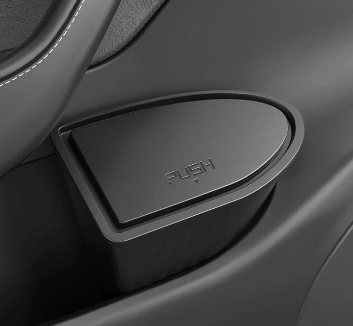 Rear Seat Trash Can & Front Door Push Button Organizer For Tesla Model Y is available at Ludicrous EV.
