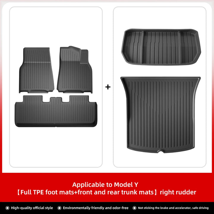 Foot Pad & Trunk Mat Set TPE Waterproof for Tesla Model 3/Y at Ludicrous EV.