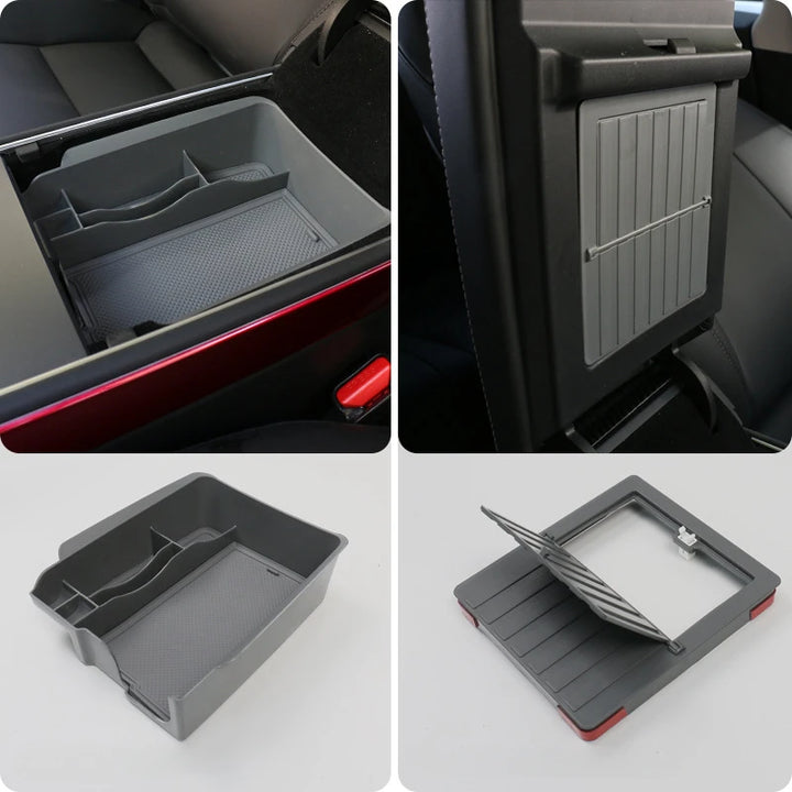 Alcantara Suede Central Control Hub with Phone Charging Cable and Threading Box for Tesla Model 3/Model Y 2017-2023 is available at Ludicrous EV.