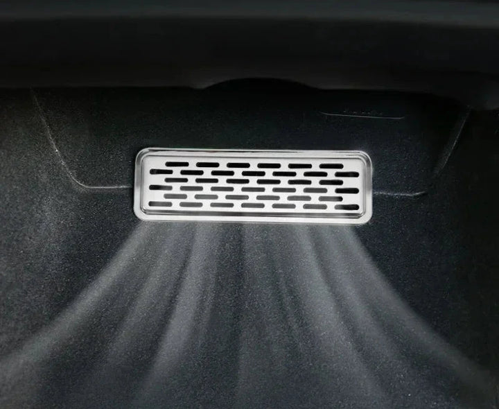 Stainless Steel Air Vent Anti-Blocking Dust Cover for Tesla Model Y is available at Ludicrous EV.
