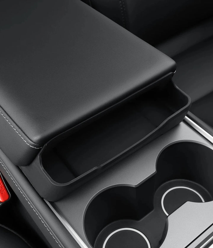 Armrest Glasses Storage Box & Key Card Organizer Tray for Tesla Model Y 2024 is available at Ludicrous EV.
