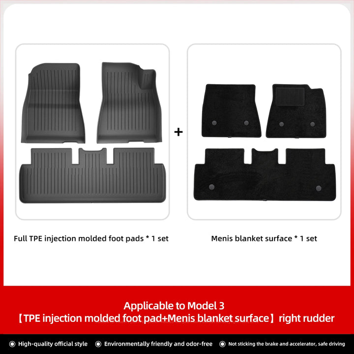 Foot Pad & Trunk Mat Set TPE Waterproof for Tesla Model 3/Y at Ludicrous EV.