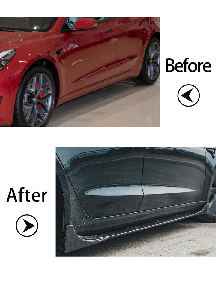 Side Skirt Flank Trim Cover Protector - Carbon Fiber Pattern ABS Body Kit for 2017-2023 Tesla Model 3/Model Y at Ludicrous EV.