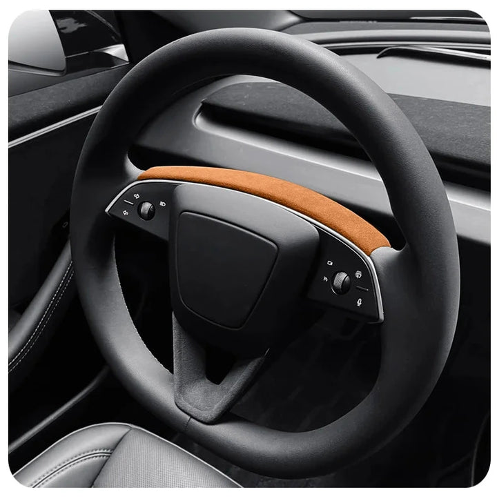 Alcantara Steering Wheel Top Panel for Tesla Model 3 Highland (2024+) is available at Ludicrous EV.