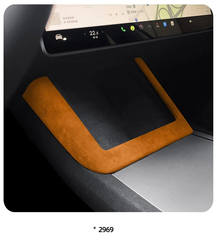 Rear Lower Console Panel Frame Cover for Tesla Model 3 Highland (2024+) Alcantara  at Ludicrous EV.
