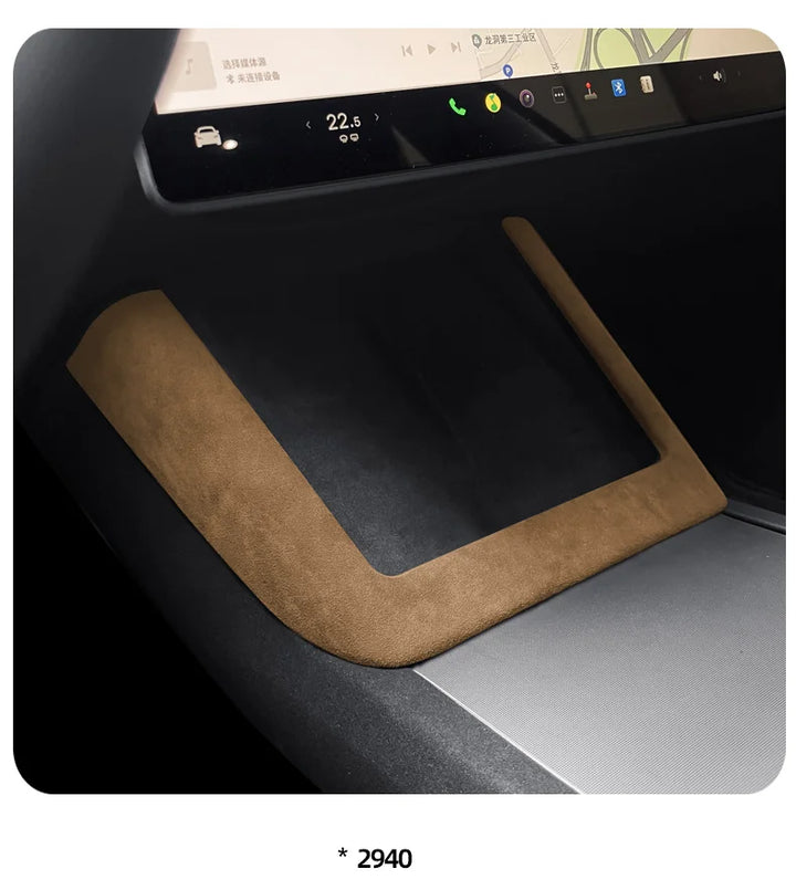 Rear Lower Console Panel Frame Cover for Tesla Model 3 Highland (2024+) Alcantara  at Ludicrous EV.
