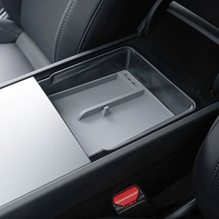 Central Control Storage Box with Transparent Armrest and Silicone Pad for Tesla Model 3 Highland 2024 is available at Ludicrous EV.