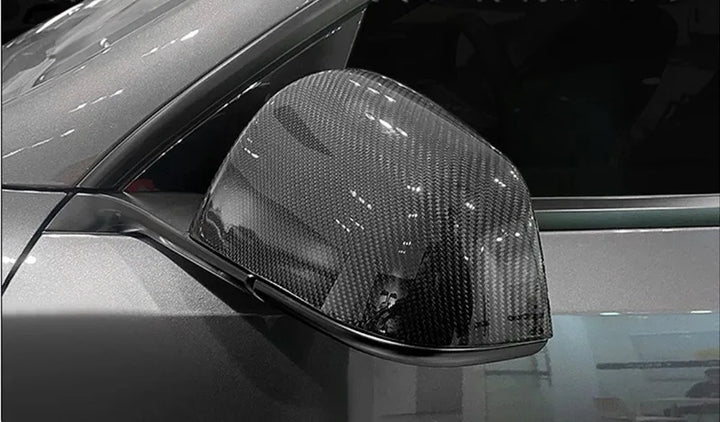 Real Carbon Fiber Rearview Mirror Cover for Tesla Model 3/Y 2017-2023 is available at Ludicrous EV.