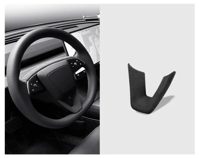 U-Shaped Suede Steering Wheel Trim Cover for 2024 Tesla Model 3 Highland is available at Ludicrous EV.
