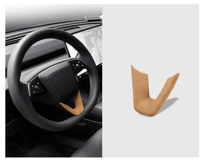 U-Shaped Suede Steering Wheel Trim Cover for 2024 Tesla Model 3 Highland is available at Ludicrous EV.
