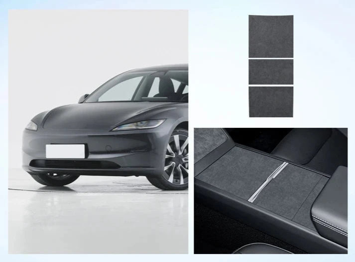 Suede Central Control/Door Switch Stickers for Tesla Model 3+ Highland is available at Ludicrous EV.