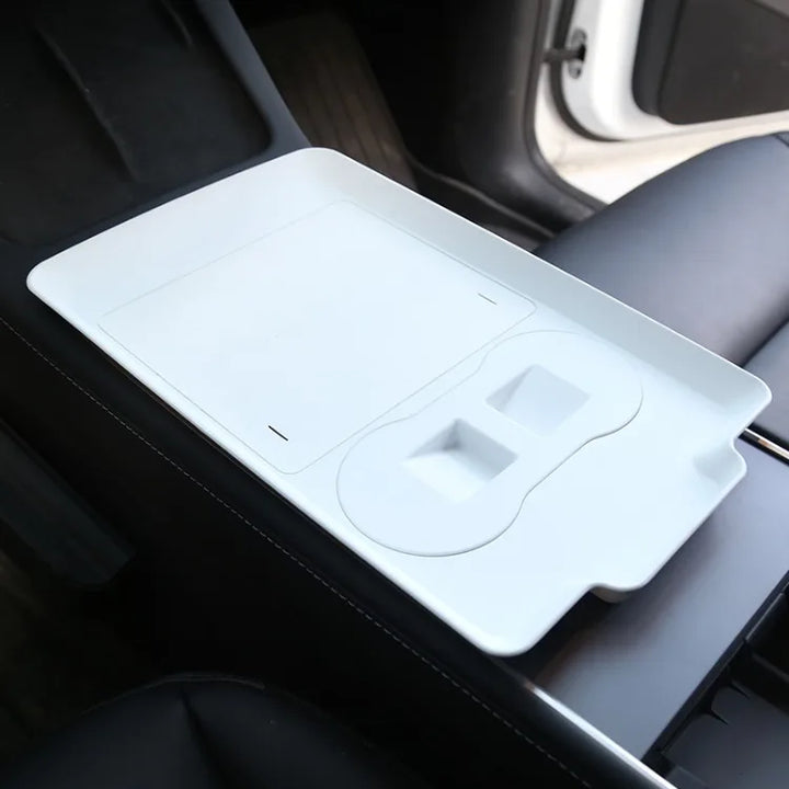 Double Layered White Center Armrest Box for Tesla Model 3/Model  Y is available at Ludicrous EV.