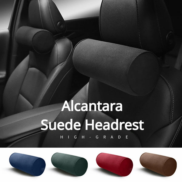 Car Neck Pillow Alcantara Suede Circular Headrests Mounted Cervical Spine Protection Pillow Universal Car Use for Benz Audi BMW