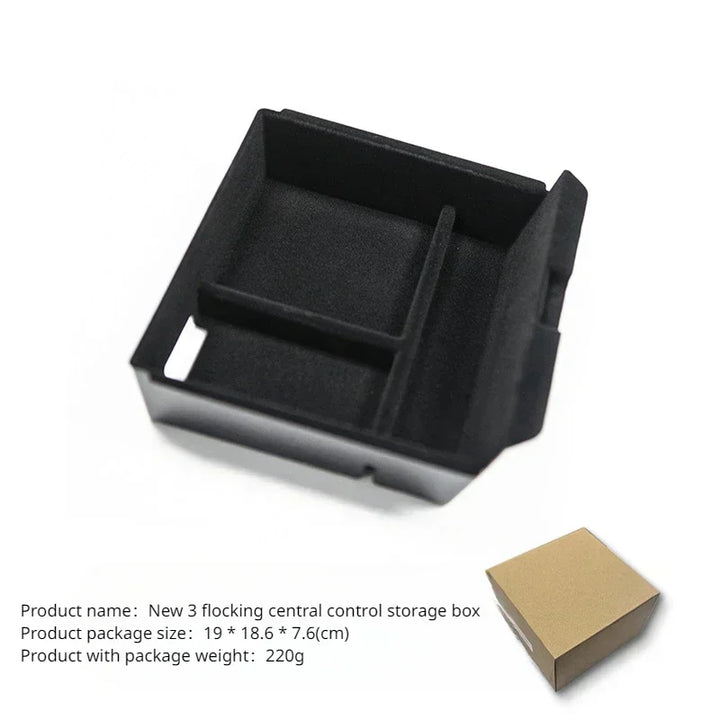 Central Control Storage Box for Armrest – Hidden Flocking Storage for Tesla Model 3+ 2024 is available at Ludicrous EV.
