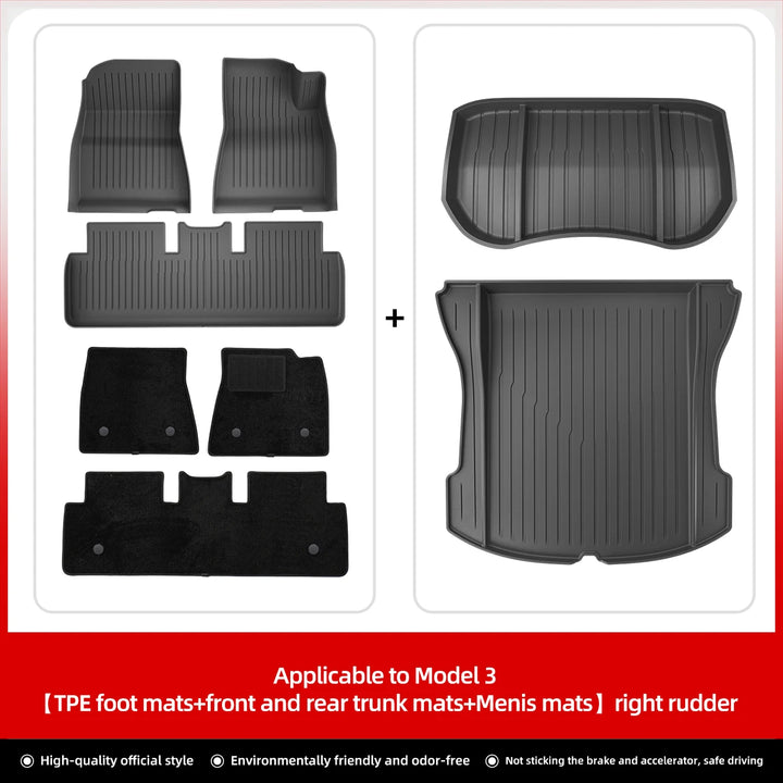 Foot Pad & Trunk Mat Set TPE Waterproof for Tesla Model 3/Y at Ludicrous EV.