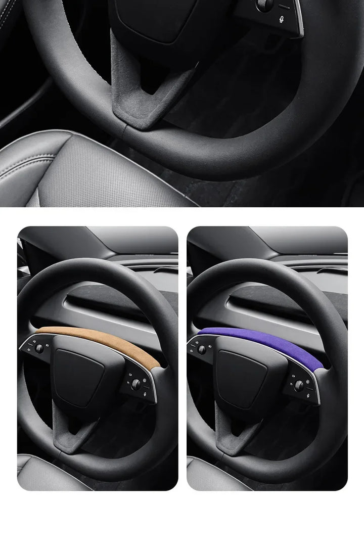 Suede Steering Wheel Trim Panel for Tesla Model 3+ Alcantara  is available at Ludicrous EV.