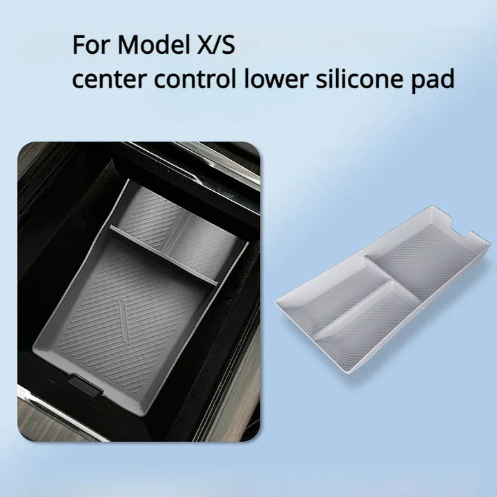 Silicone Center Console Storage Box for Tesla Model X/Model S is available at Ludicrous EV.
