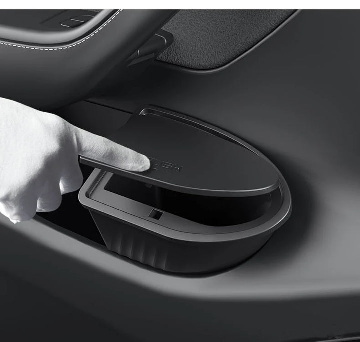 Rear Seat Trash Can & Front Door Push Button Organizer For Tesla Model Y is available at Ludicrous EV.
