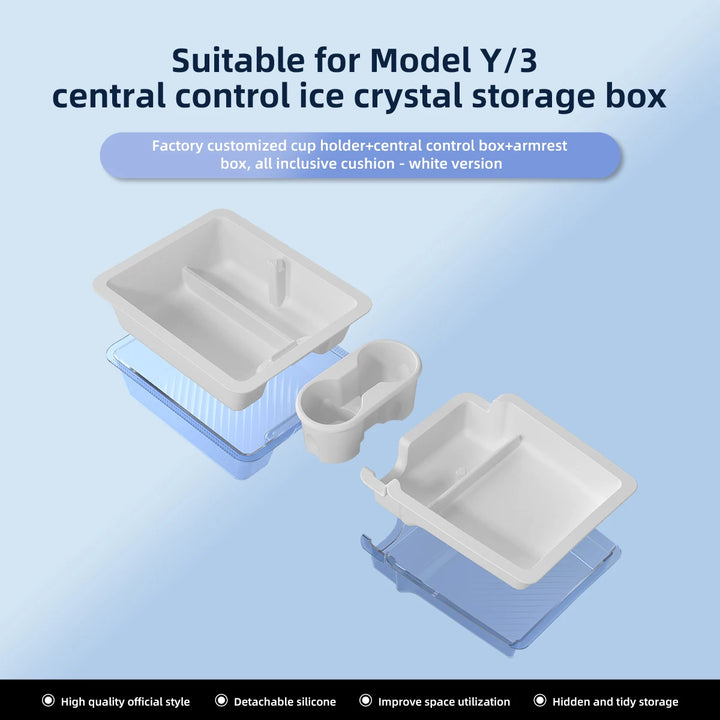 Central Control Armrest Organizer Ice Crystal Style Storage Box for Tesla Model 3/Model Y 2023 is available at Ludicrous EV.