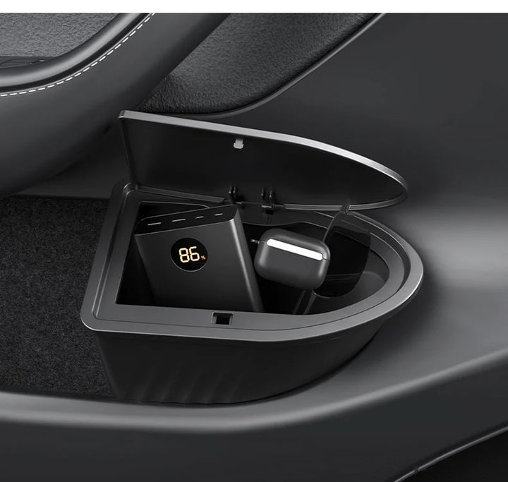 Rear Seat Trash Can & Front Door Push Button Organizer For Tesla Model Y is available at Ludicrous EV.
