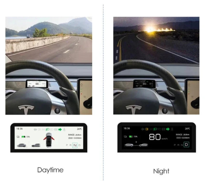 HUD Speed Display 4.6” for Tesla Model 3/Y – LCD Steering Wheel Dashboard Screen which is available at Ludicrous EV.