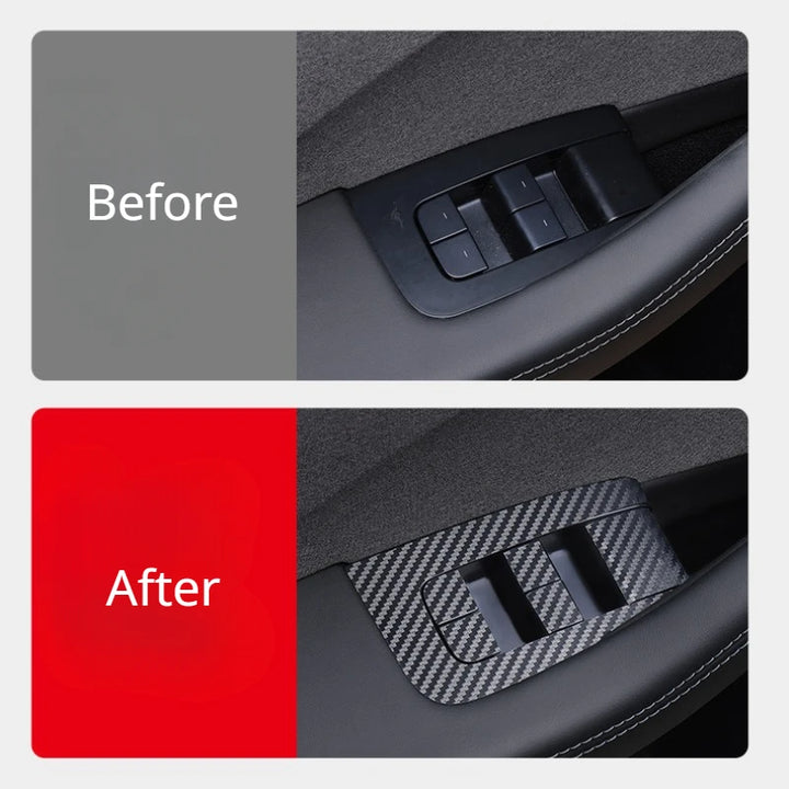 Carbon Fiber Door Window Button Sticker LHD for Tesla Model 3- 2024 Highland  is available at Ludicrous EV.
