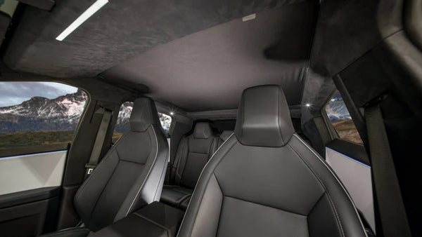 Cybertruck interior with installed glass roof sunshade